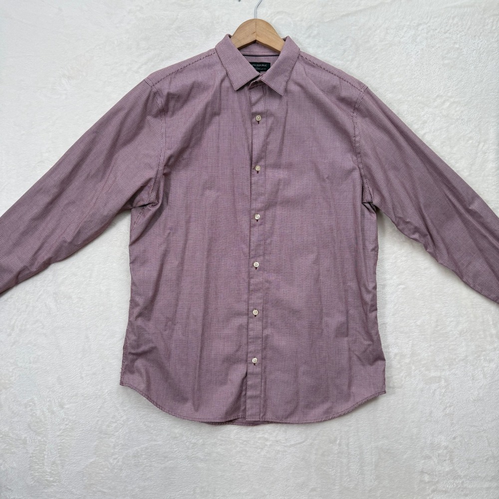 Banana Republic Button Down Mens XL Burgundy Houndstooth Non-Iron Tailored Slim